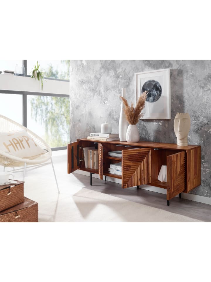 KADIMA DESIGN Lowboard Massivholz 140x54x33 cm TV-Kommode mit vier Türen, günstig kaufen onesize