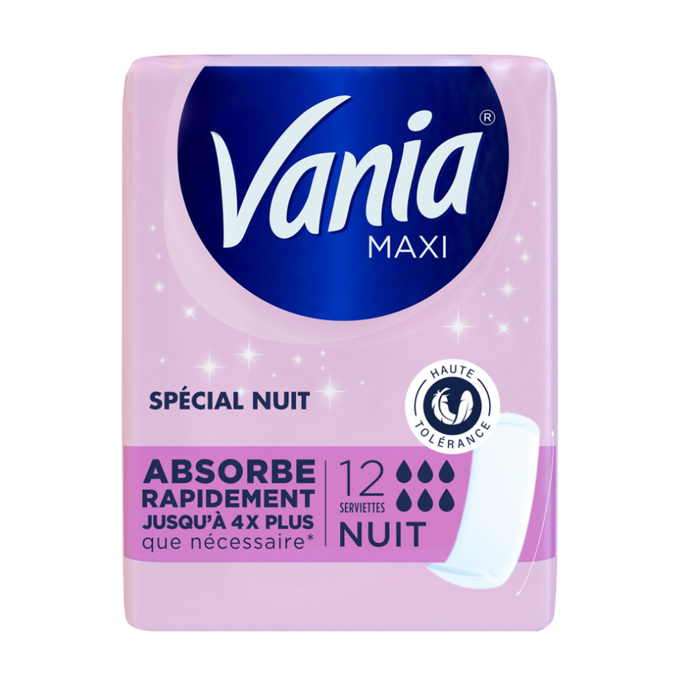 vania Serviettes Hygiéniques, Maxi Confort, Nuit, 12 Serviettes Serviettes
