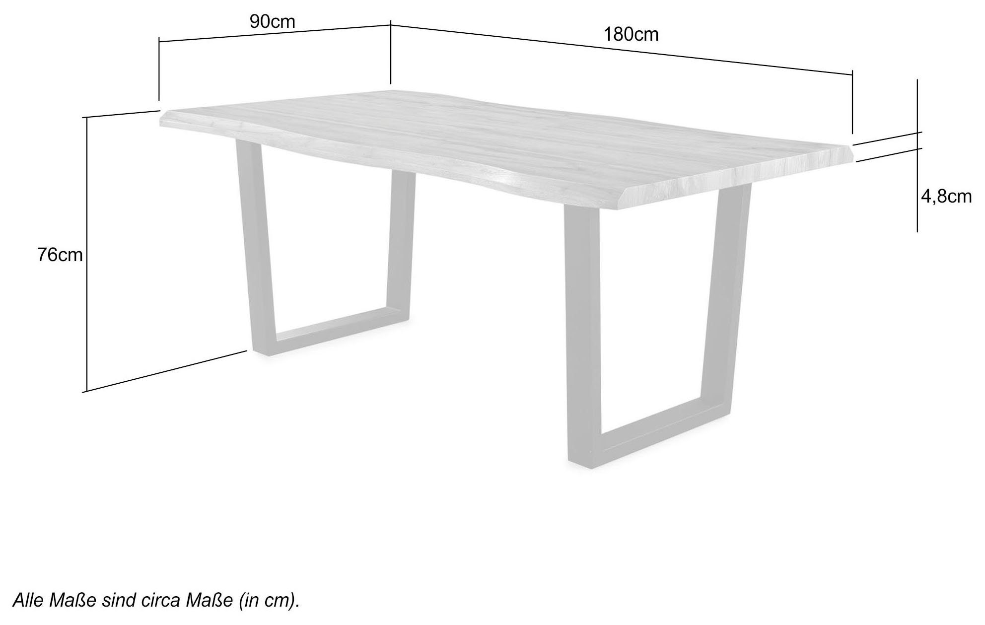 Jockenhöfer Gruppe Esstisch Margot, 180x90 cm geschwungene Baumkantenoptik und schwarzes Untergestell