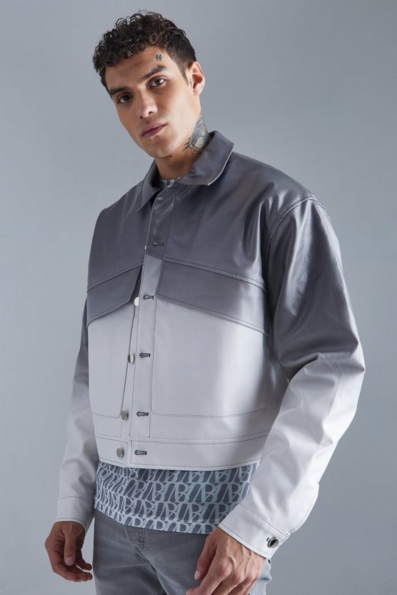 Kastige PU Harrington-Jacke mit Farbverlauf