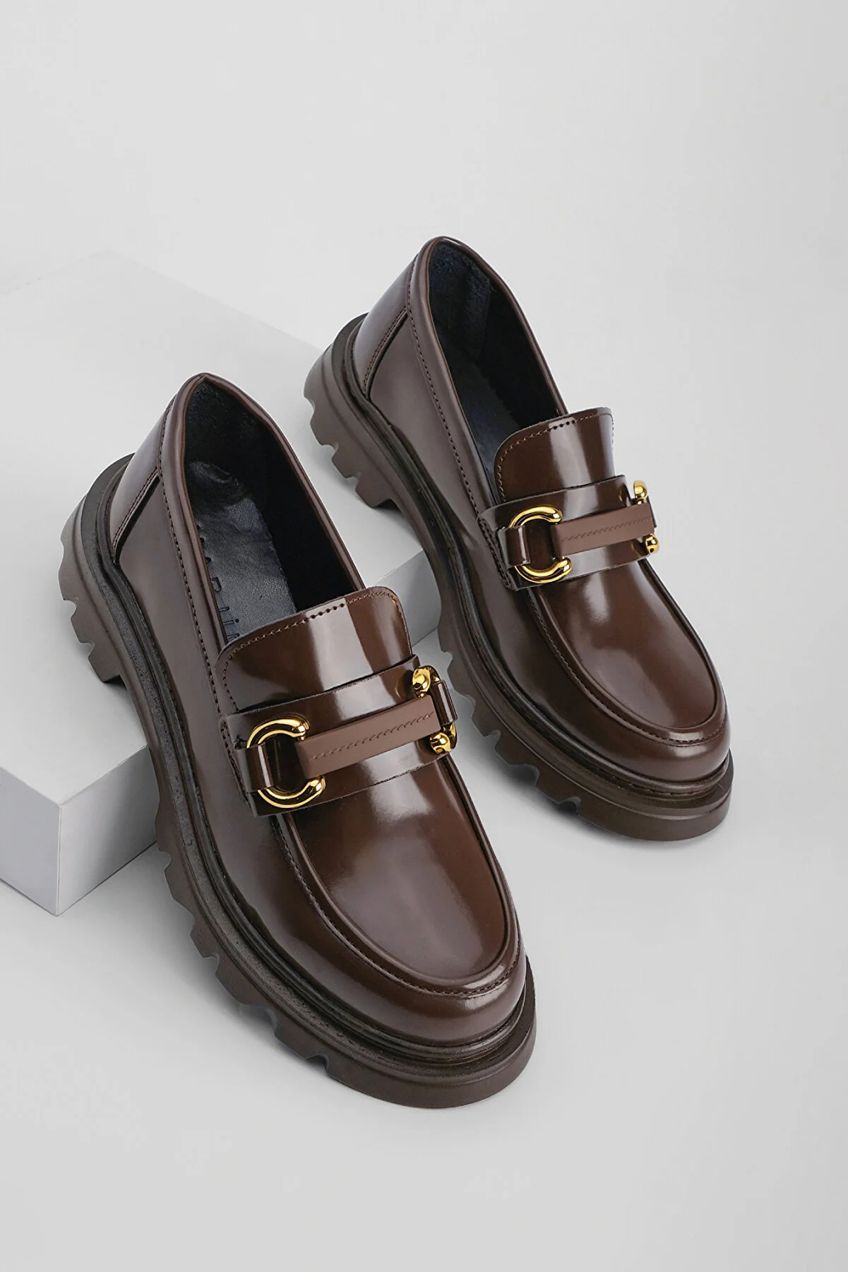 Marjin  Damen-Loafer mit hoher Sohle und Schnalle, Freizeitschuhe, Kinles, Braun
