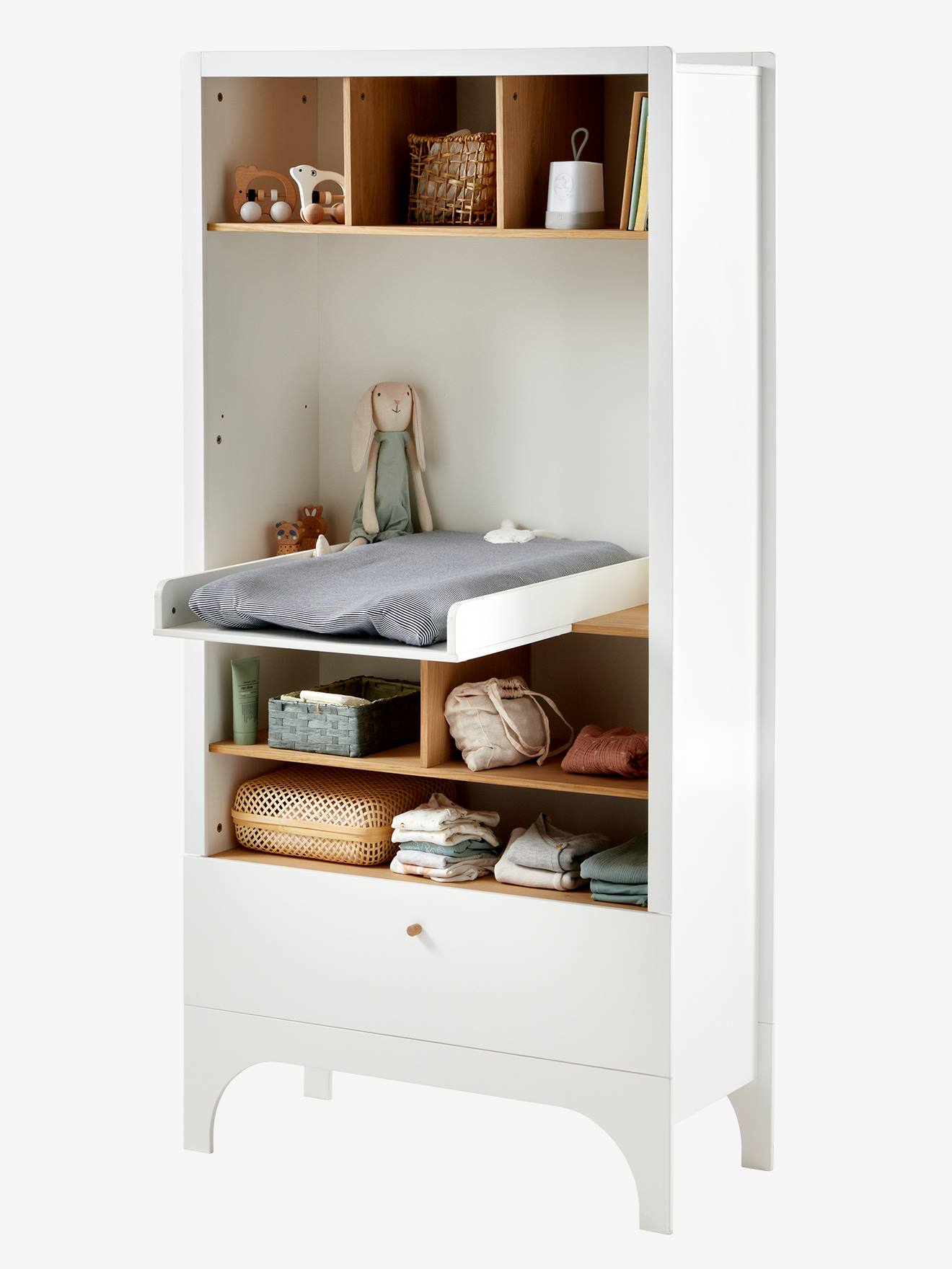 Vertbaudet Babyzimmer 2-in-1-Wickelkommode NOUGATINE mit Regalaufsatz - weiß/natur