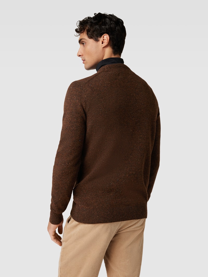 Strickpullover in Melange-Optik aus Woll-Mix mit Seiden-Anteil in mittelbraun