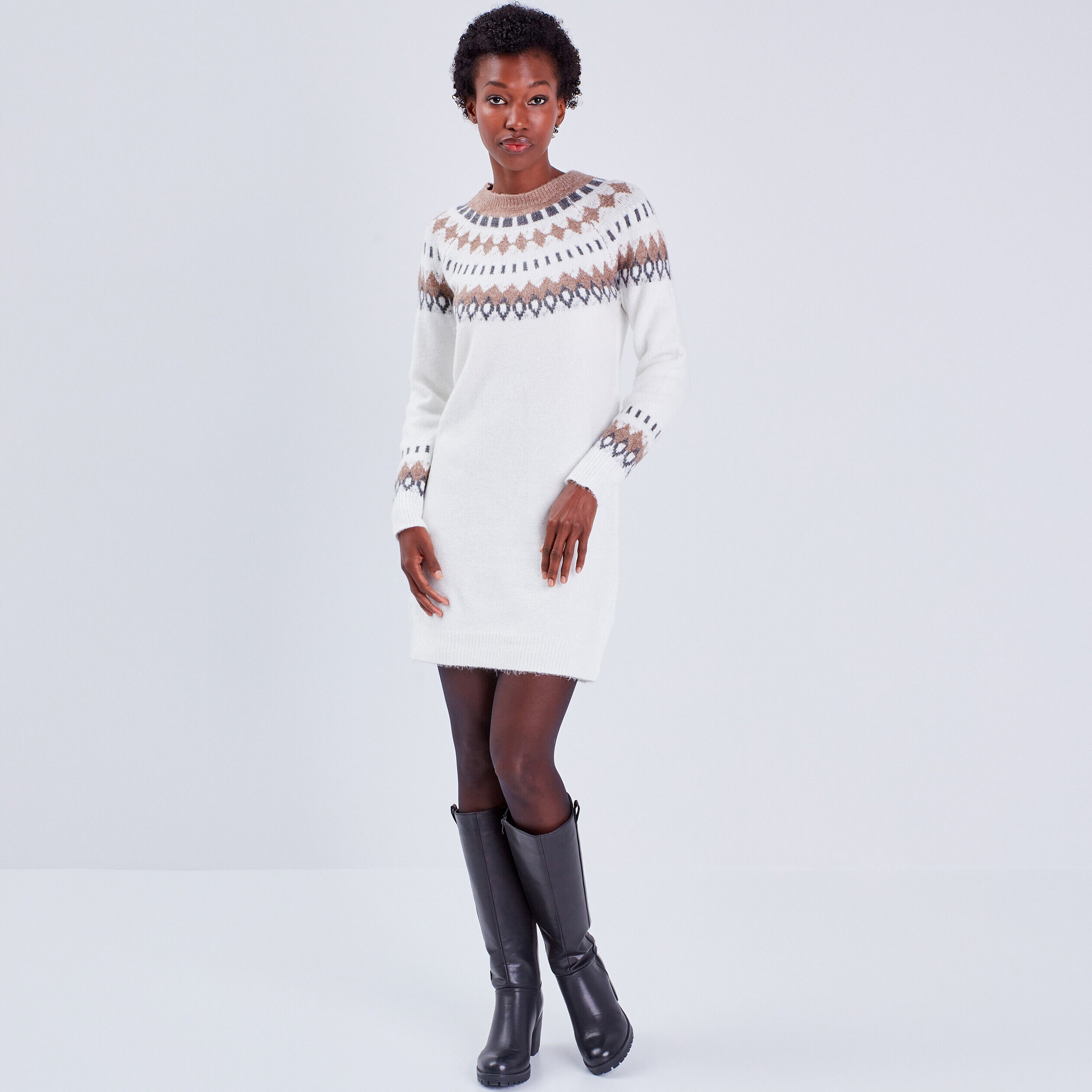 Robe pull droite ecru femme | Cache Cache