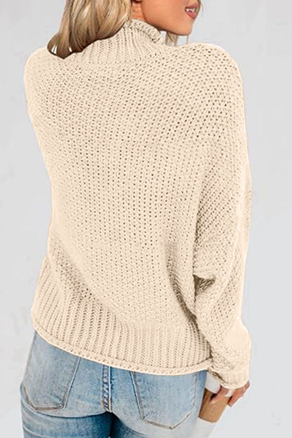 B.X Rollkragenpullover Damen Strickpullover Oversize Lang Warm Rundhals