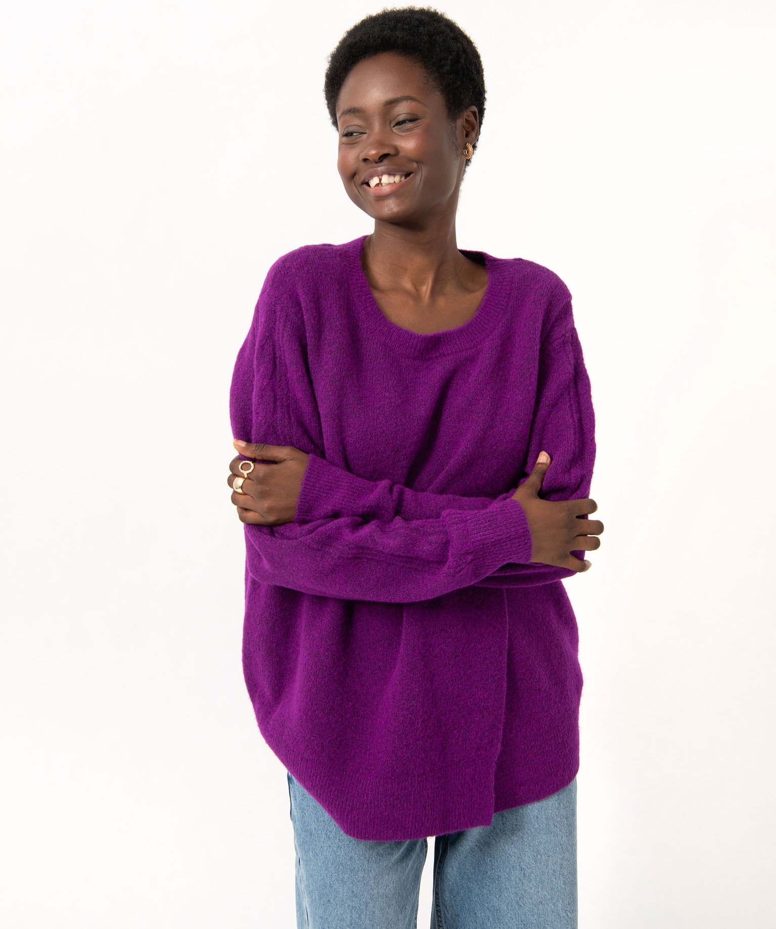 Pull maternité compatible allaitement en maille moelleuse violet | GEMO