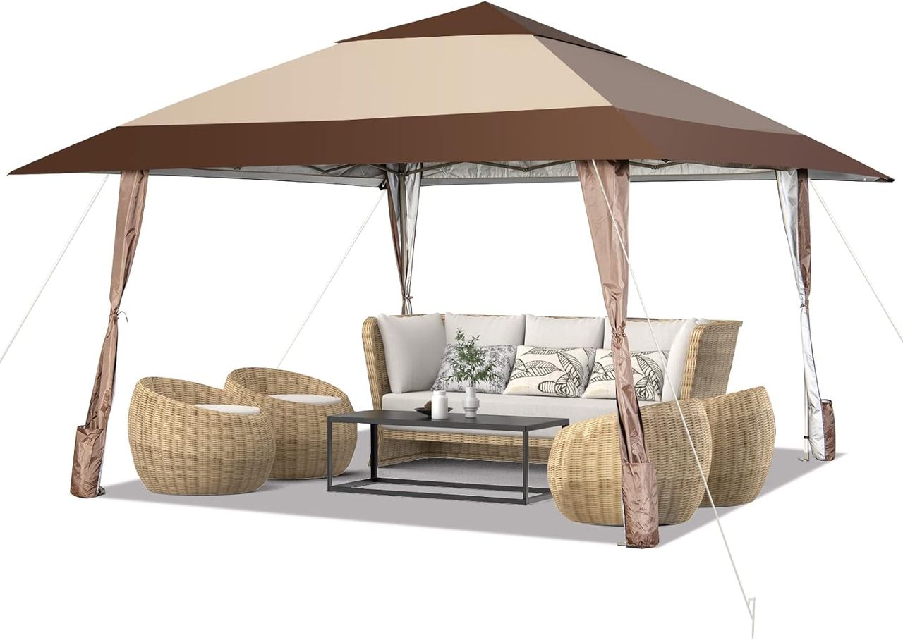 Costway 4x4m Faltpavillon, Pop Up Pavillon mit Rollen