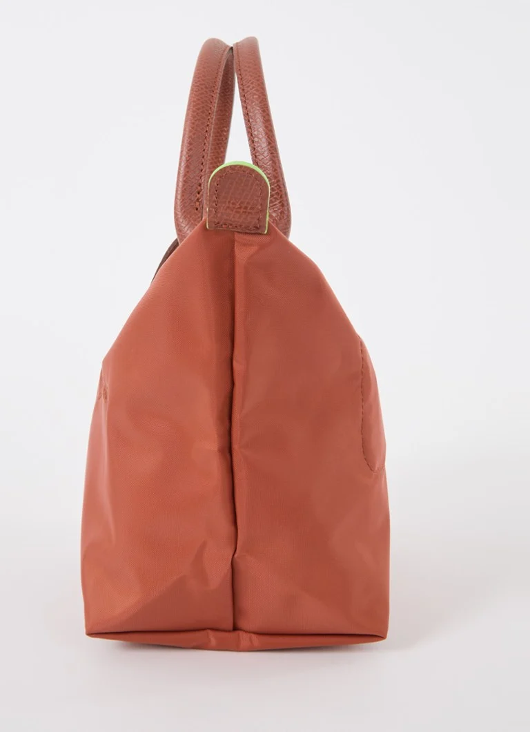 Geantă verde Longchamp Le Pliage, mărimea S, cu detalii din piele.