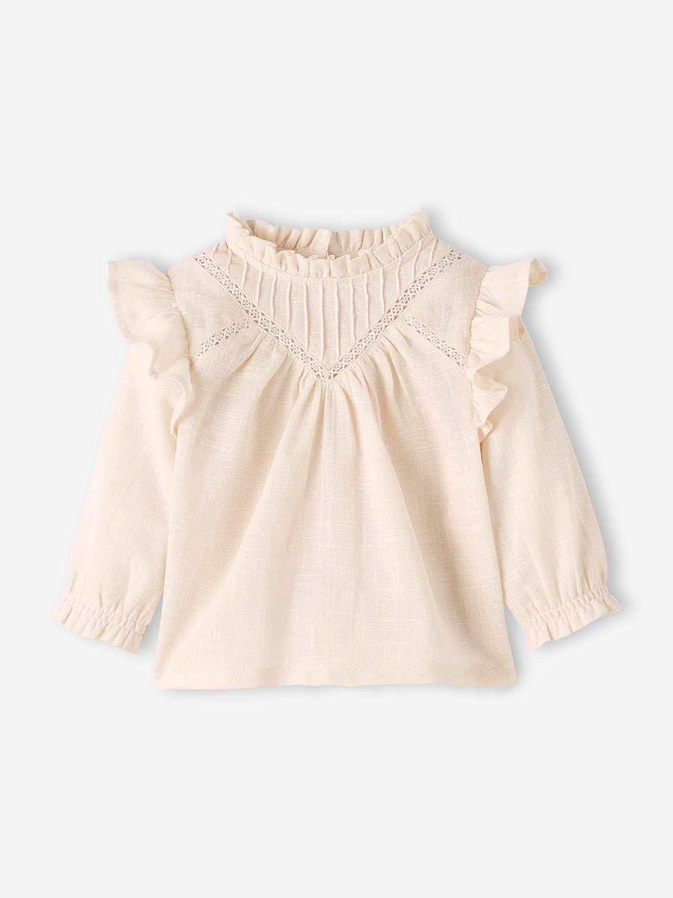 Blouse volantée bébé en tissu flammé rose poudré