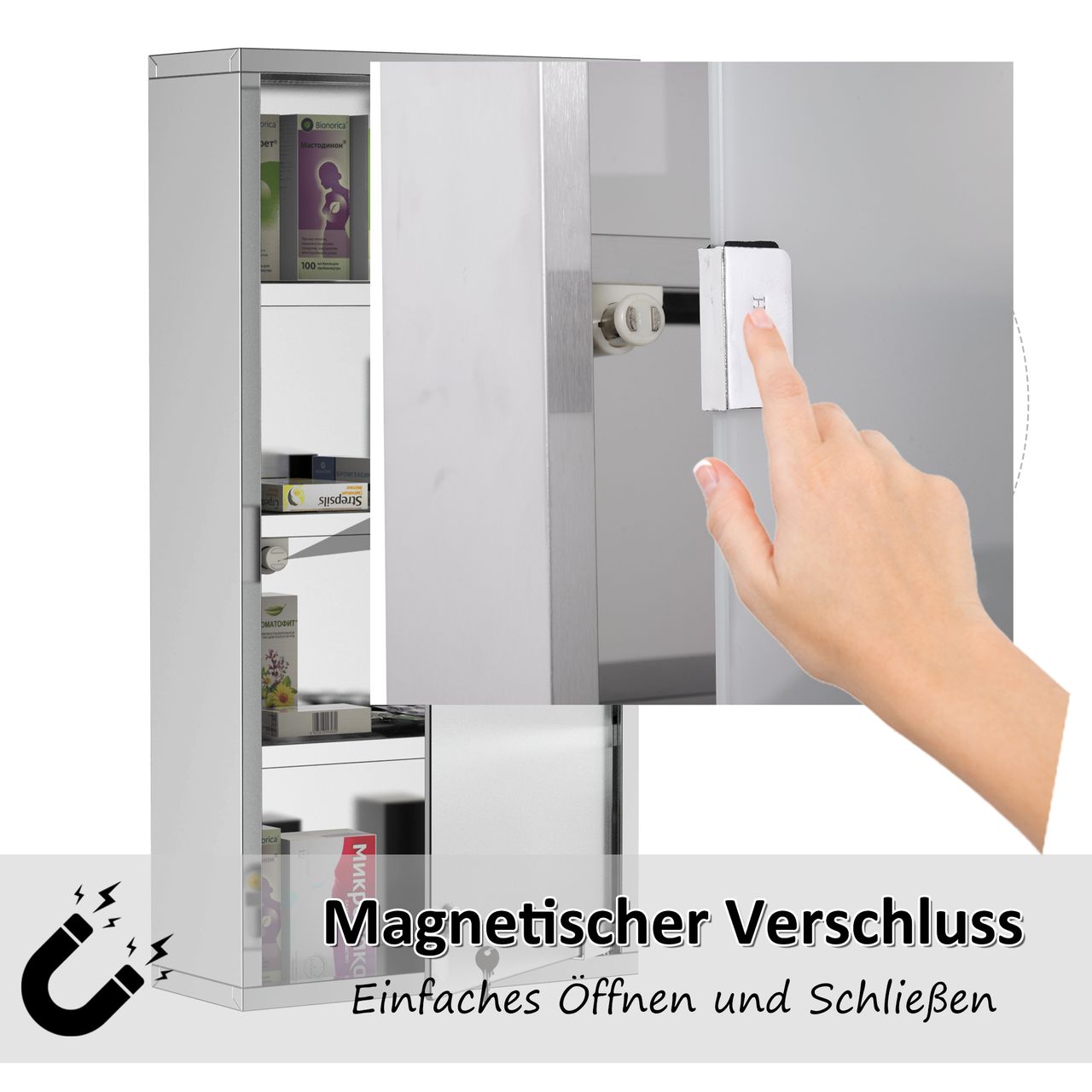 HOMCOM Medizinschrank mit Schloss Edelstahl