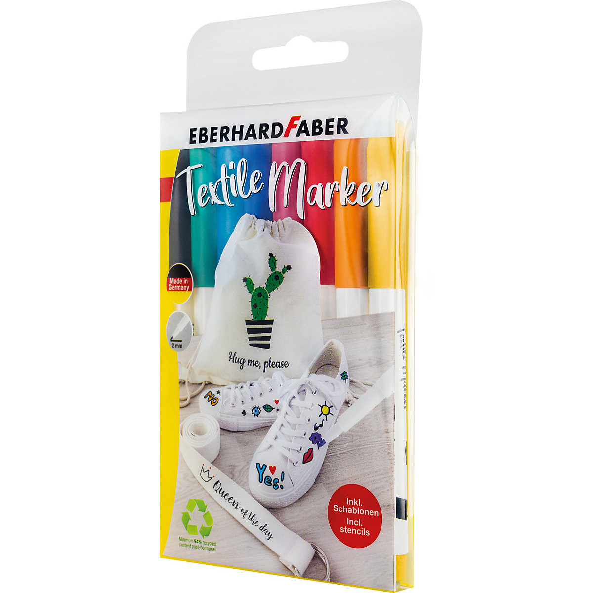 Textilstifte, 8 Farben, inkl. Schablonen