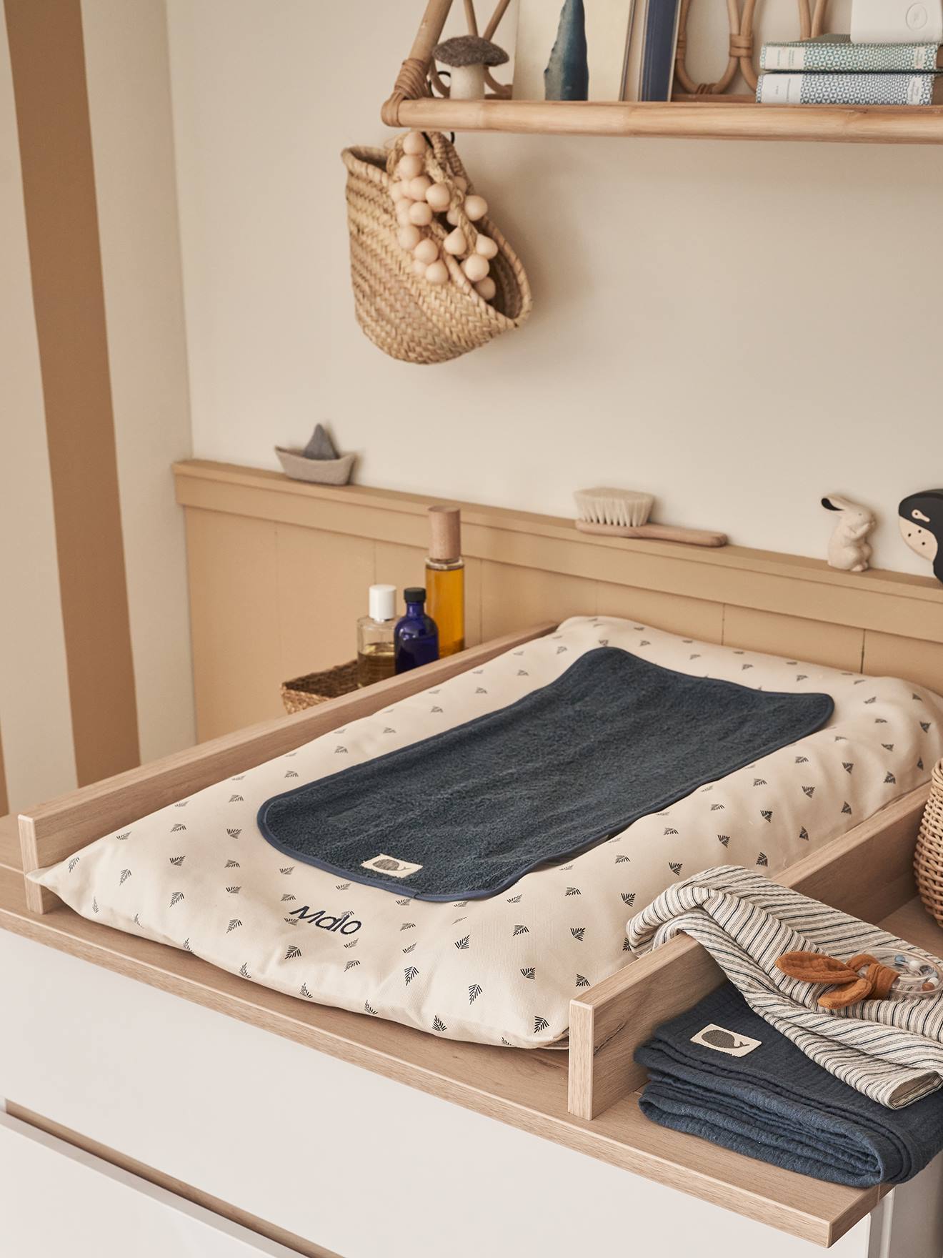 Vertbaudet Baby Wickelauflagen-Set NAVY SEA, personalisierbar - beige bedruckt