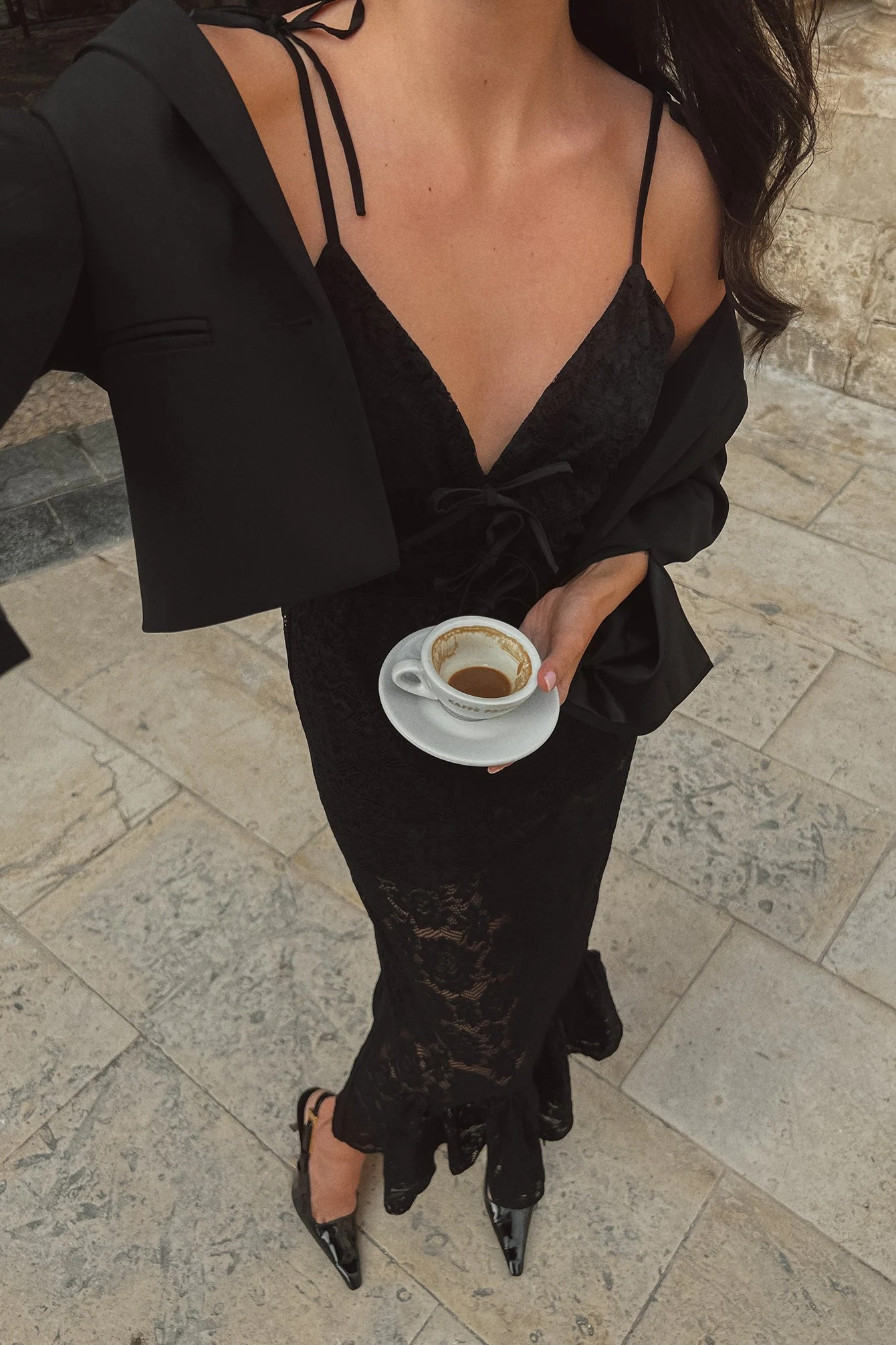 Draped Lace Midi Dress