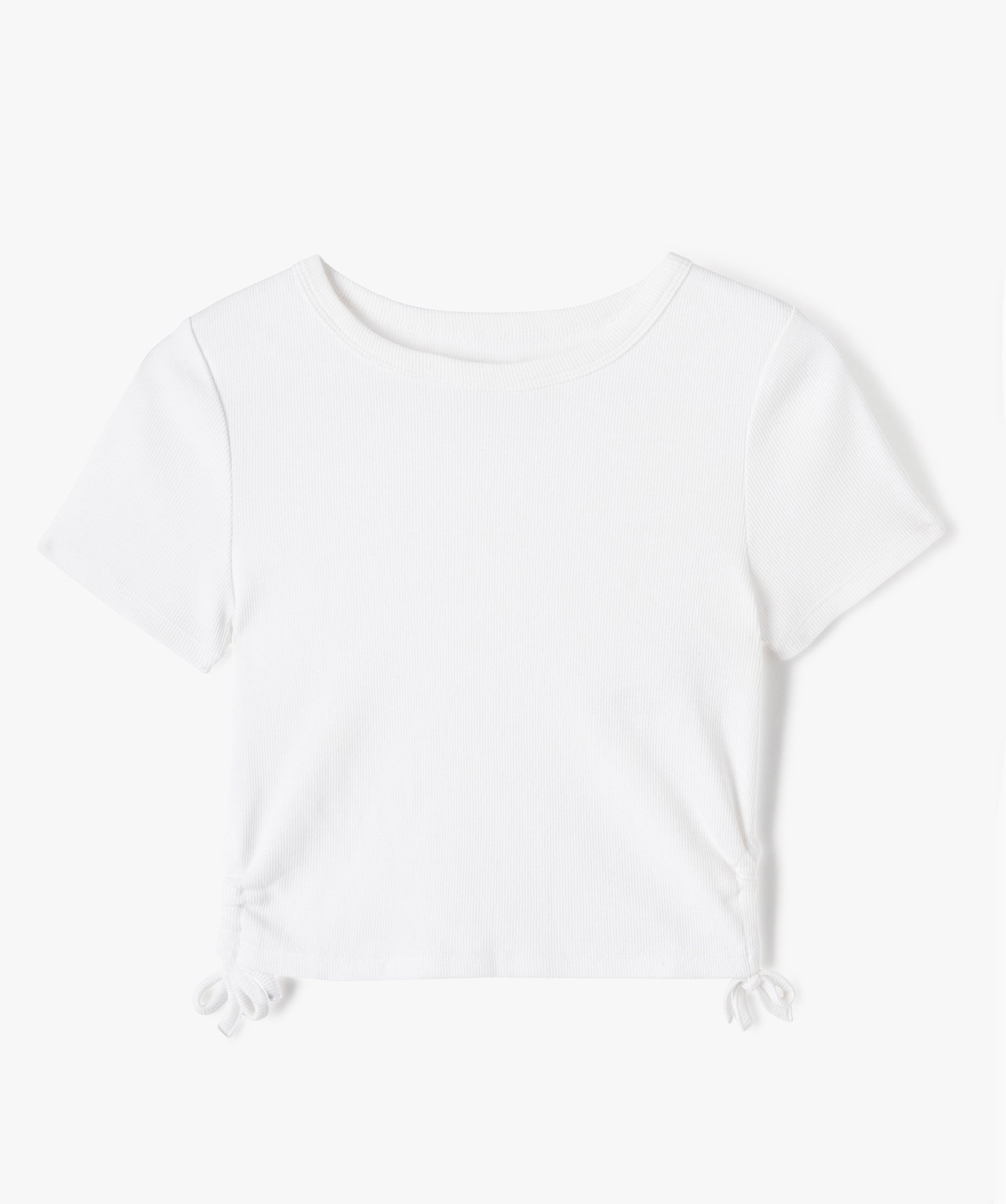 Tee-shirt fille à manches courtes avec liens sur les ctés blanc | GEMO
