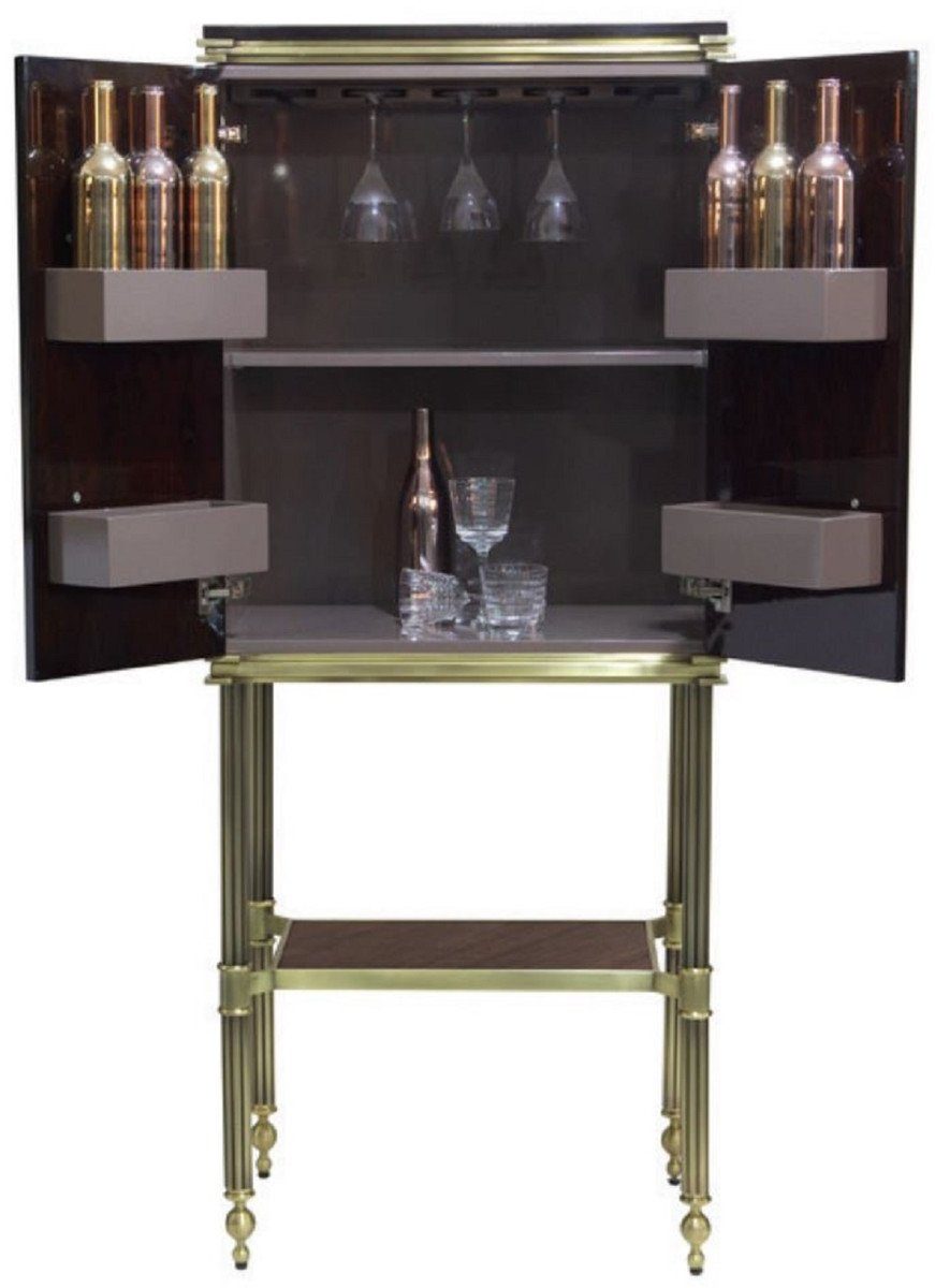 Casa Padrino Barschrank Casa Padrino Luxus Barschrank Dunkelbraun Hochglanz / Matt Gold 82 x 52 x H. 162 cm - Weinschrank mit 2 Türen - Wohnzimmer Möbel - Bar Möbel - Hotel Möbel - Luxus Kollektion