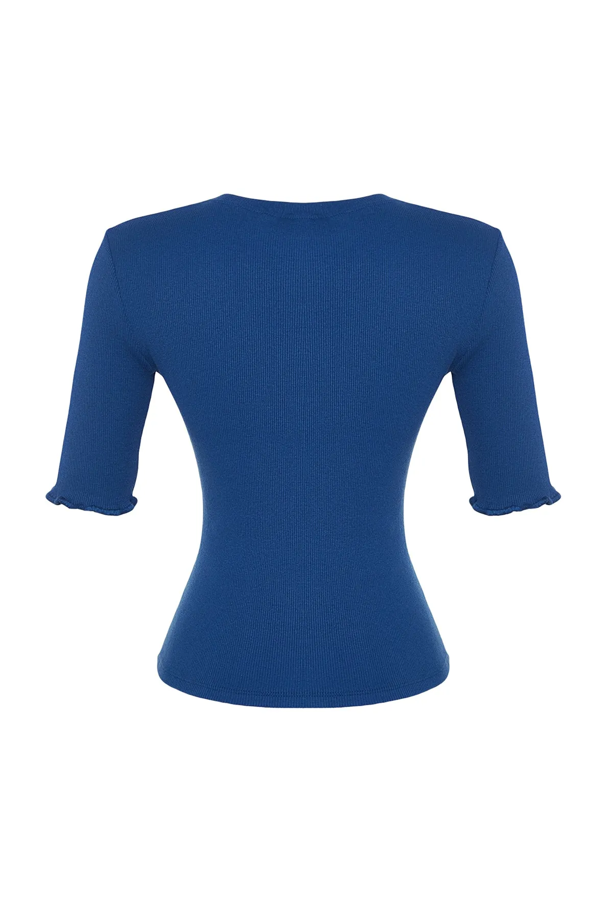 Trendyol Collection  Saks Corded Taillierte/Körperbetonte Rundhals-Bluse aus flexiblem Strick TWOSS23BZ00025