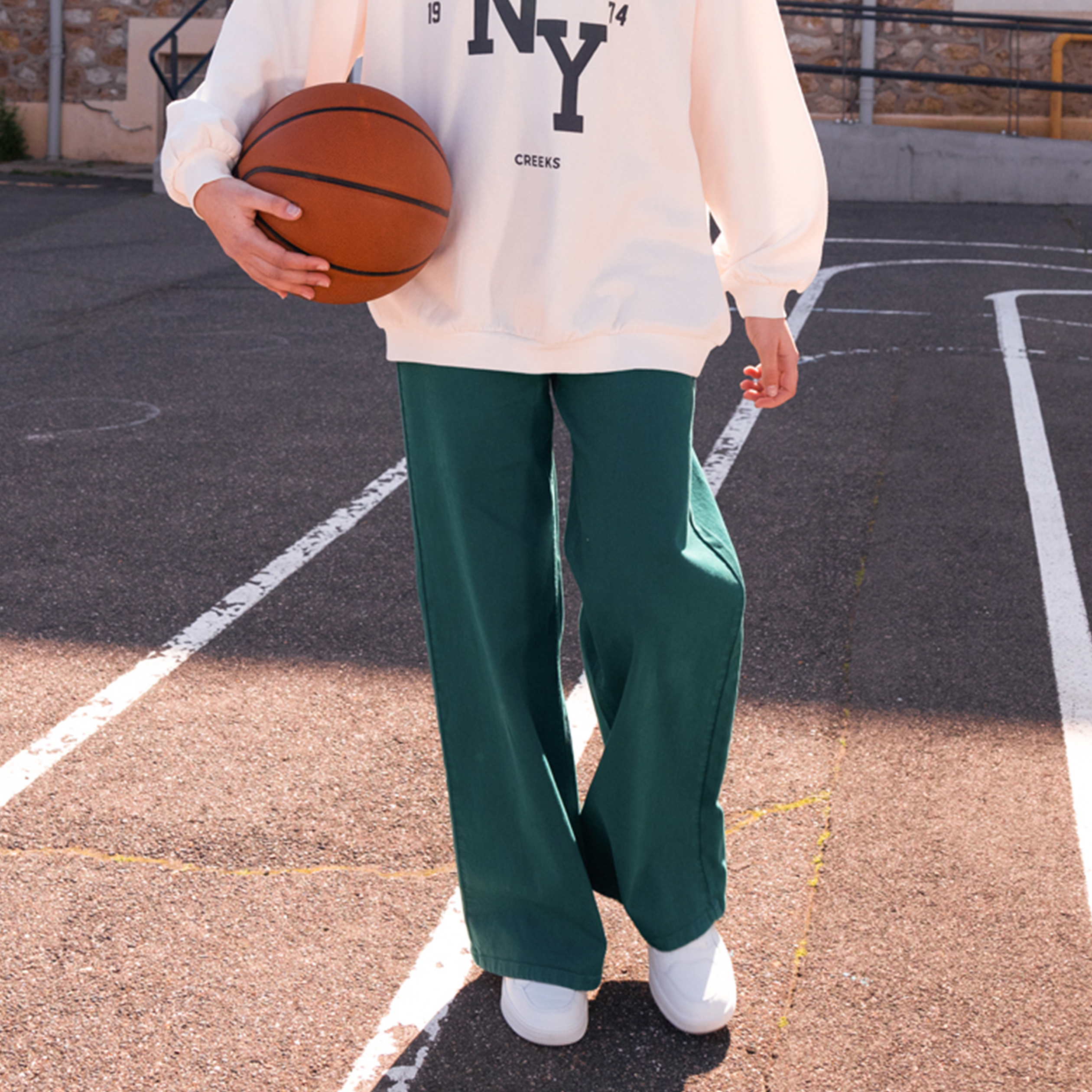 Pantalon large Creeks vert émeraude femme | La Halle