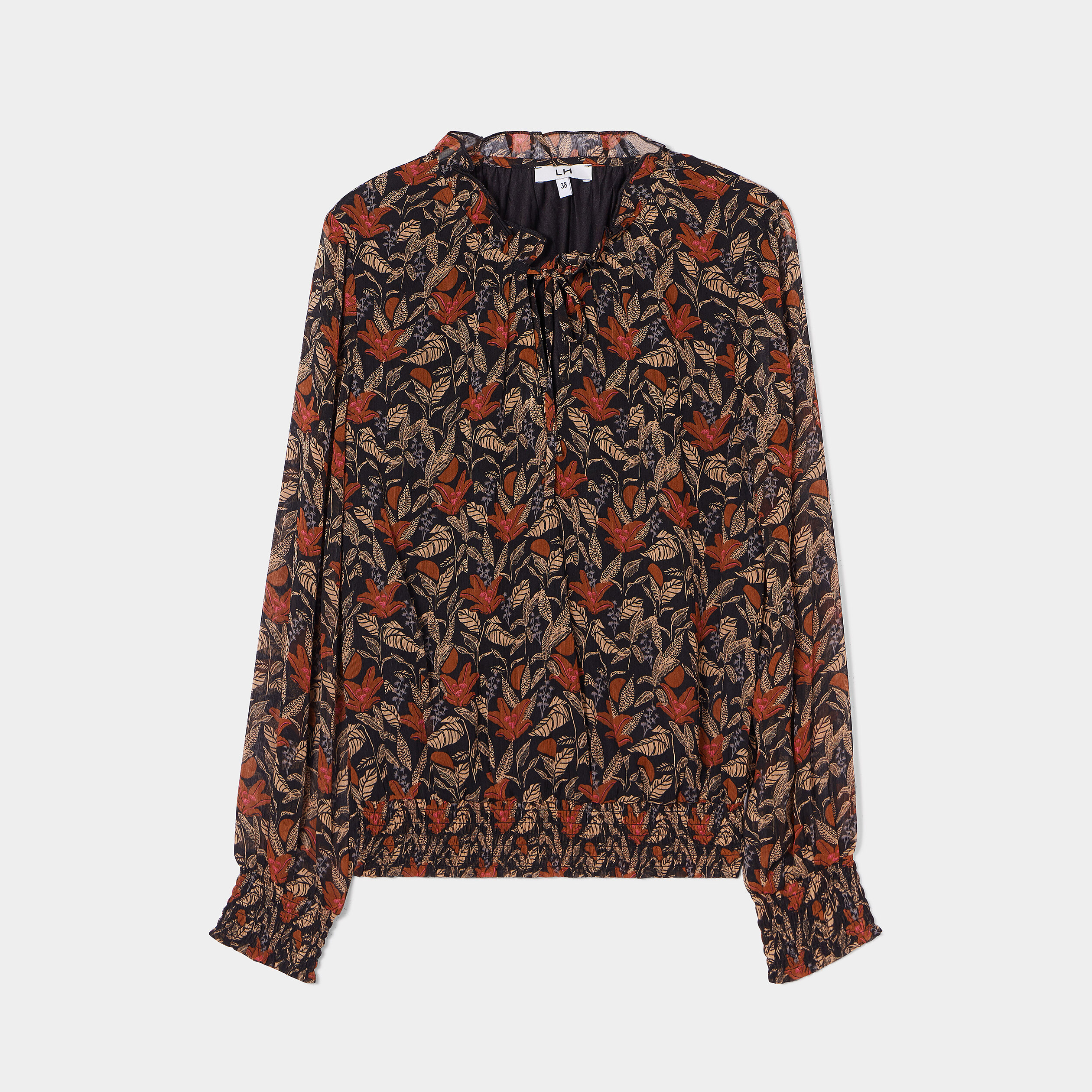 Blouse manches longues col montant camel femme | La Halle
