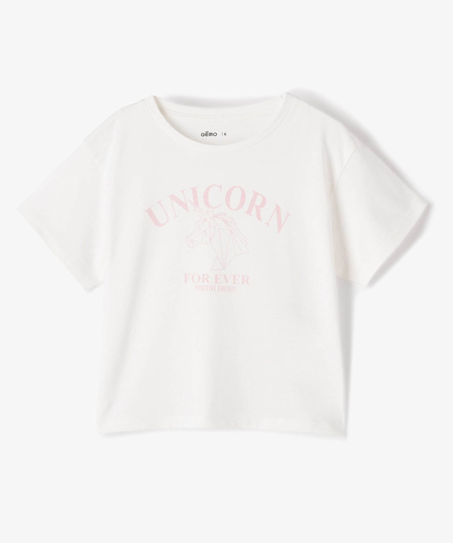 Tee-shirt fille à manches courtes coupe courte et large ecru | GEMO