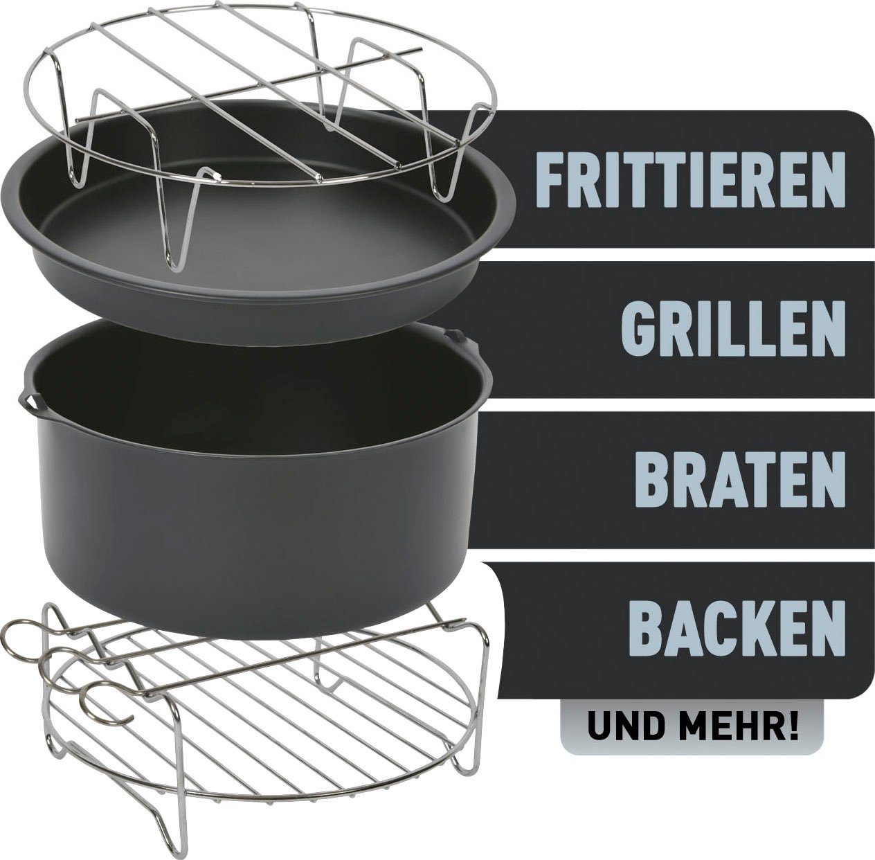 Tefal Heißluftfritteuse EY701D.HERO Easy Fry XXL mit Zubehör-Set, 1850 W, Fassungsvermögen 1,6 kg, Timer, 8 automatische Menüs