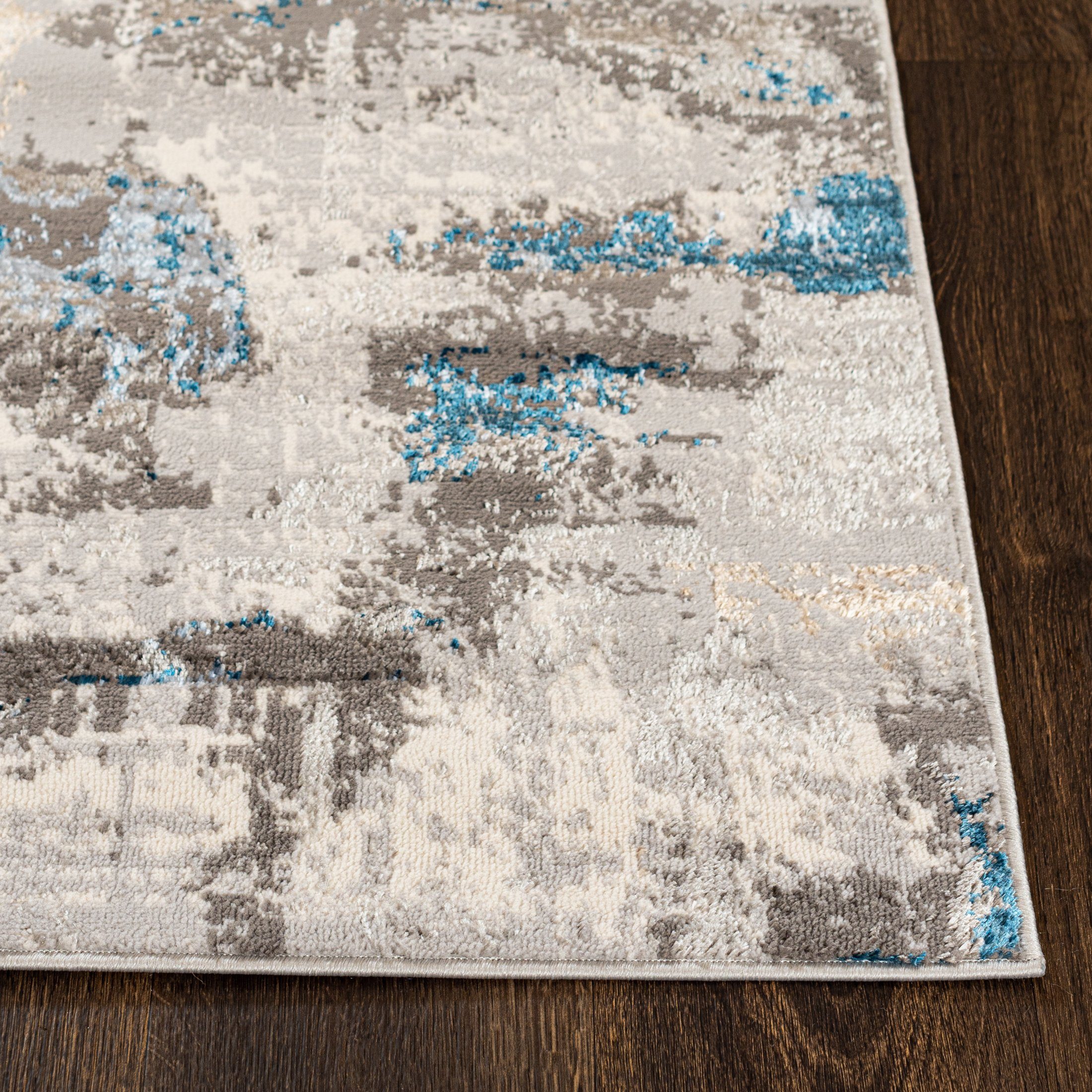 Läufer Läufer Flurläufer Modern für Vorzimmer - Abstrakt - Beige Grau Blau, Mazovia, 60 x 100 cm, Kurzflor, Meterware, Höhe 8 mm, Kurzflor - niedrige Florhöhe