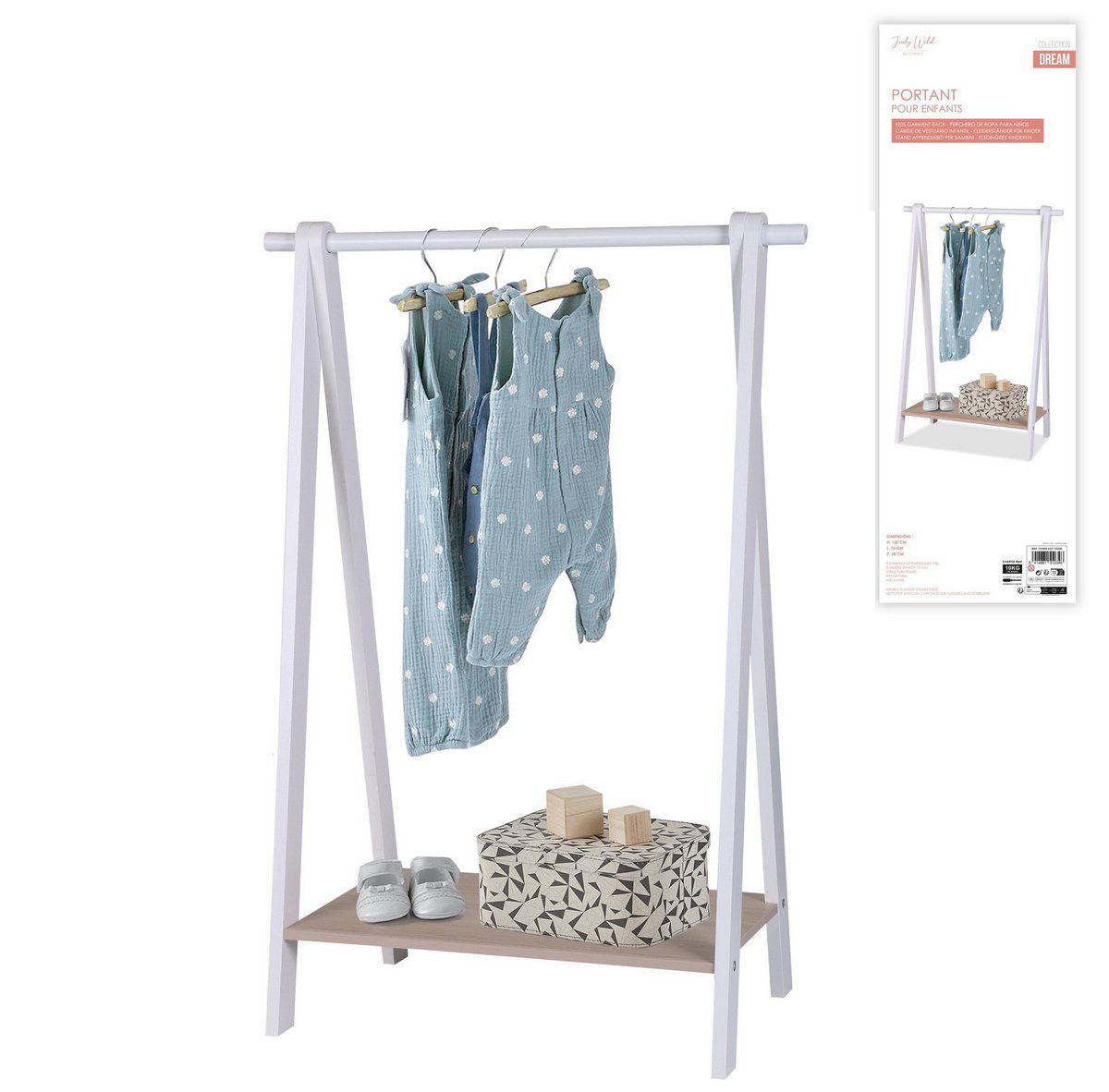 Judy Wild Kleiderständer Kinderkleiderständer H100cm Kleiderstange Kleiderregal Kinderregal, (Maße: (B x T x H): 70 x 38 x 100 cm), max. Belastbarkeit: bis 10 kg - Ablage für Kleider, Taschen, Schuhen