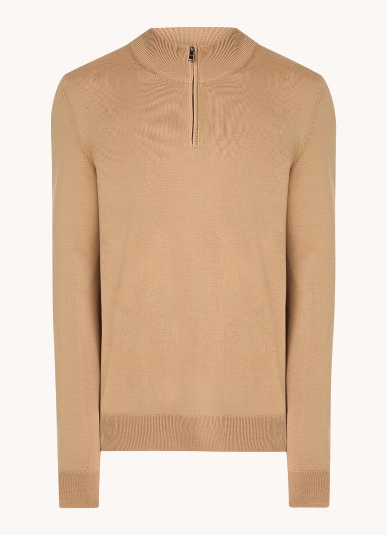 Pulover HUGO BOSS Ebenji din tricot virgin fin cu fermoar
