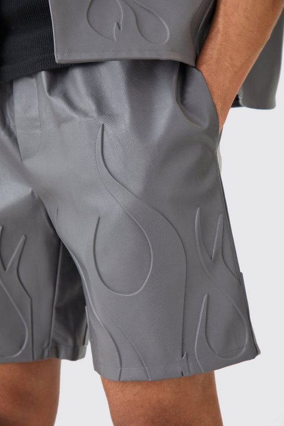 Lockere geprägte PU-Shorts mit elastischem Bund