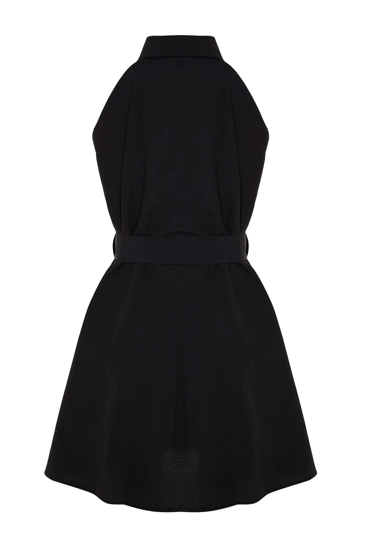 Trendyol Collection  Schwarzes, plissiertes Minikleid aus Baumwolle mit Gürtel TWOSS23EL00270