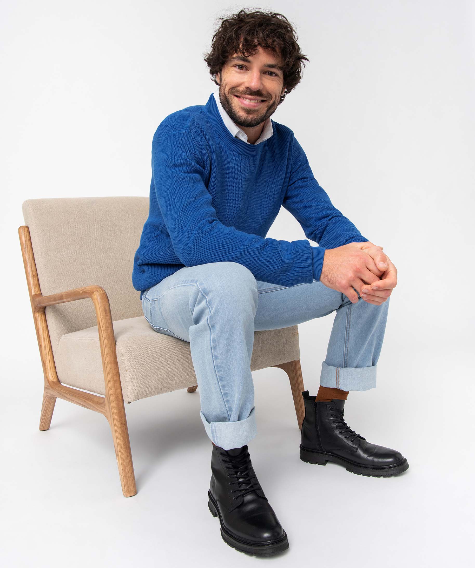 Pull homme en maille unie bleu | GEMO