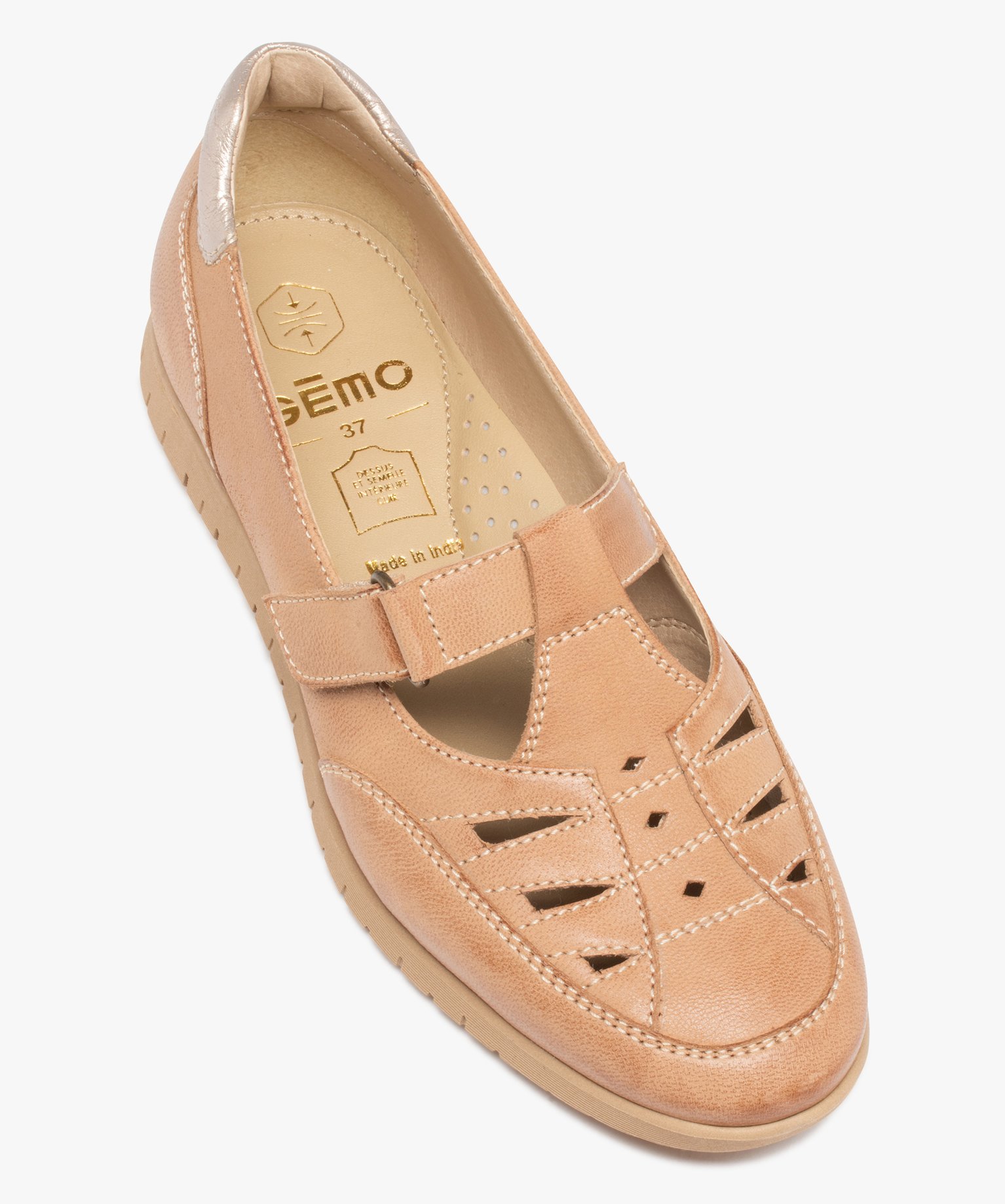 Mocassins femme confort dessus cuir uni ajouré marron | GEMO