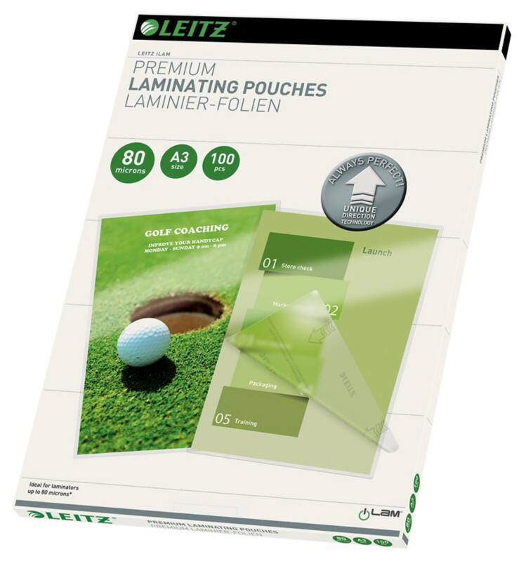 Leitz iLAM Premium Laminierfolien DIN A3 Glänzend 80 Mikron (2 x 80) Transparent 100 Stück