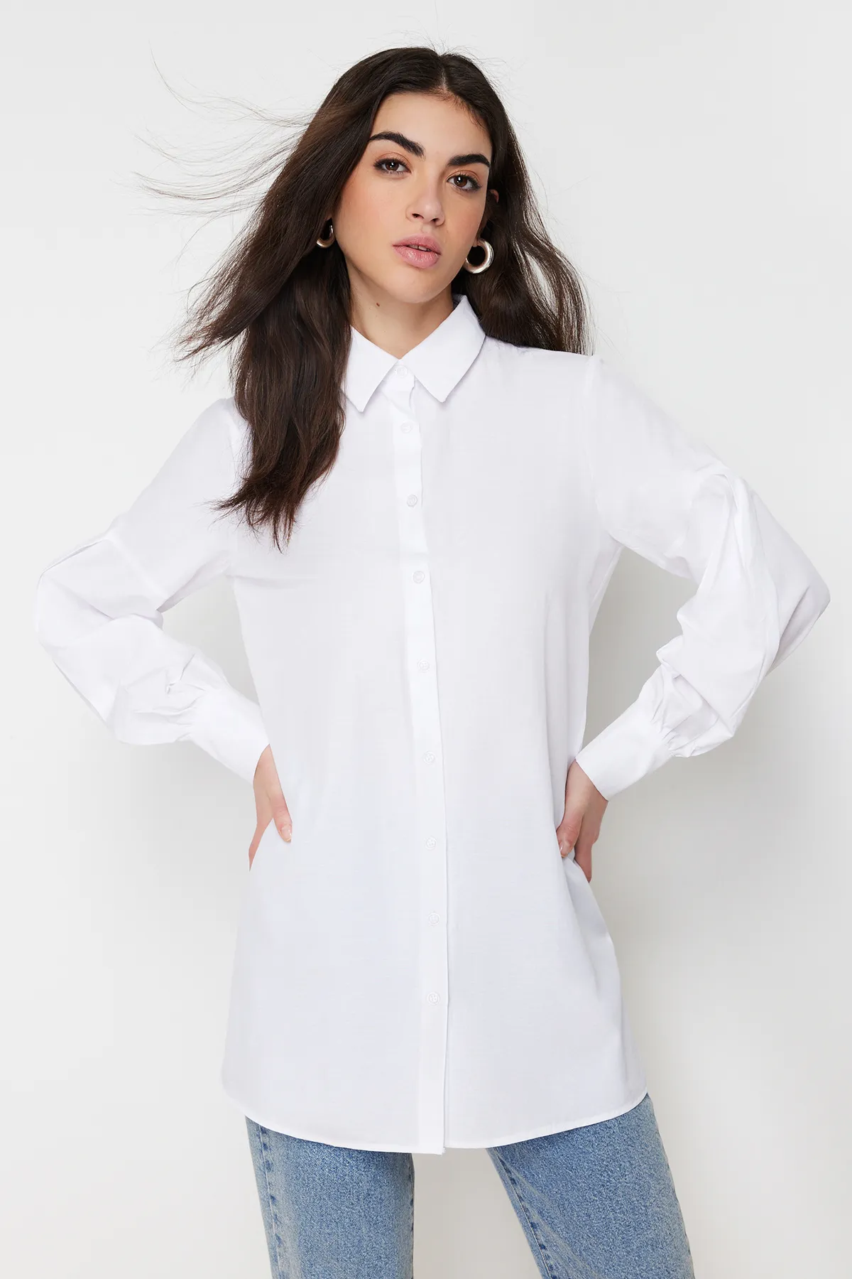 Trendyol Modest  Weißer Hemdanzug aus gewebter Baumwolle TCTSS24TG00013