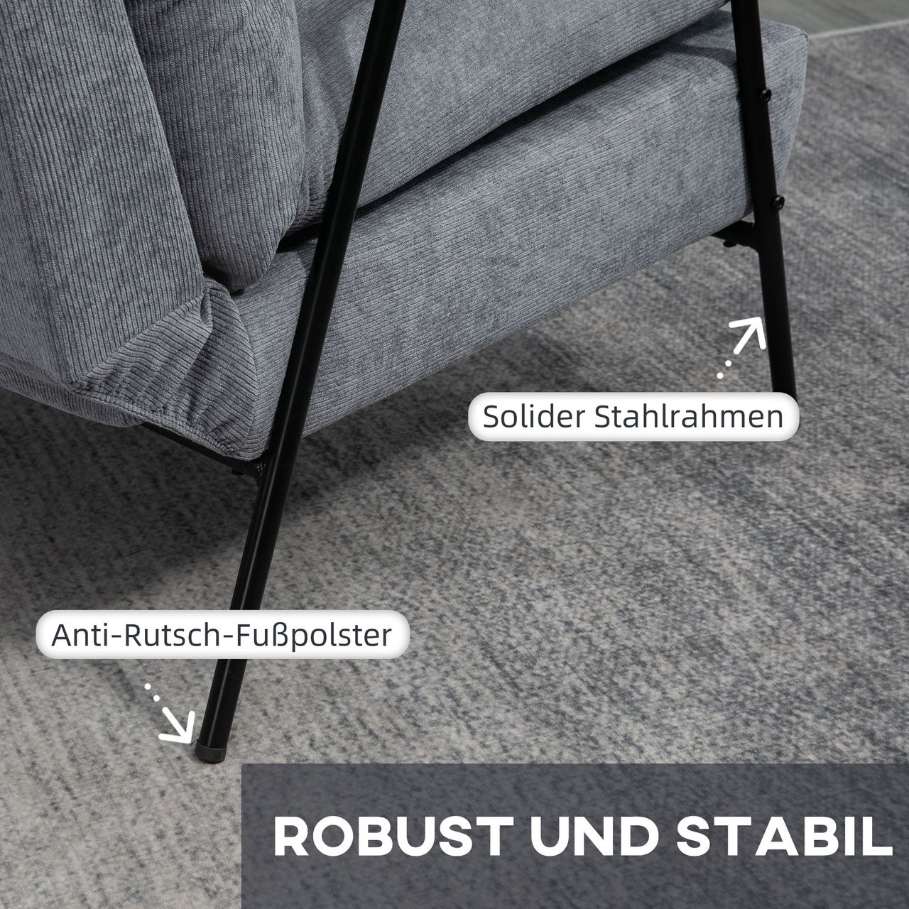 HOMCOM Relaxsessel mit Hocker,  Verstellbar Fernsehsessel mit Liegefunktion Grau