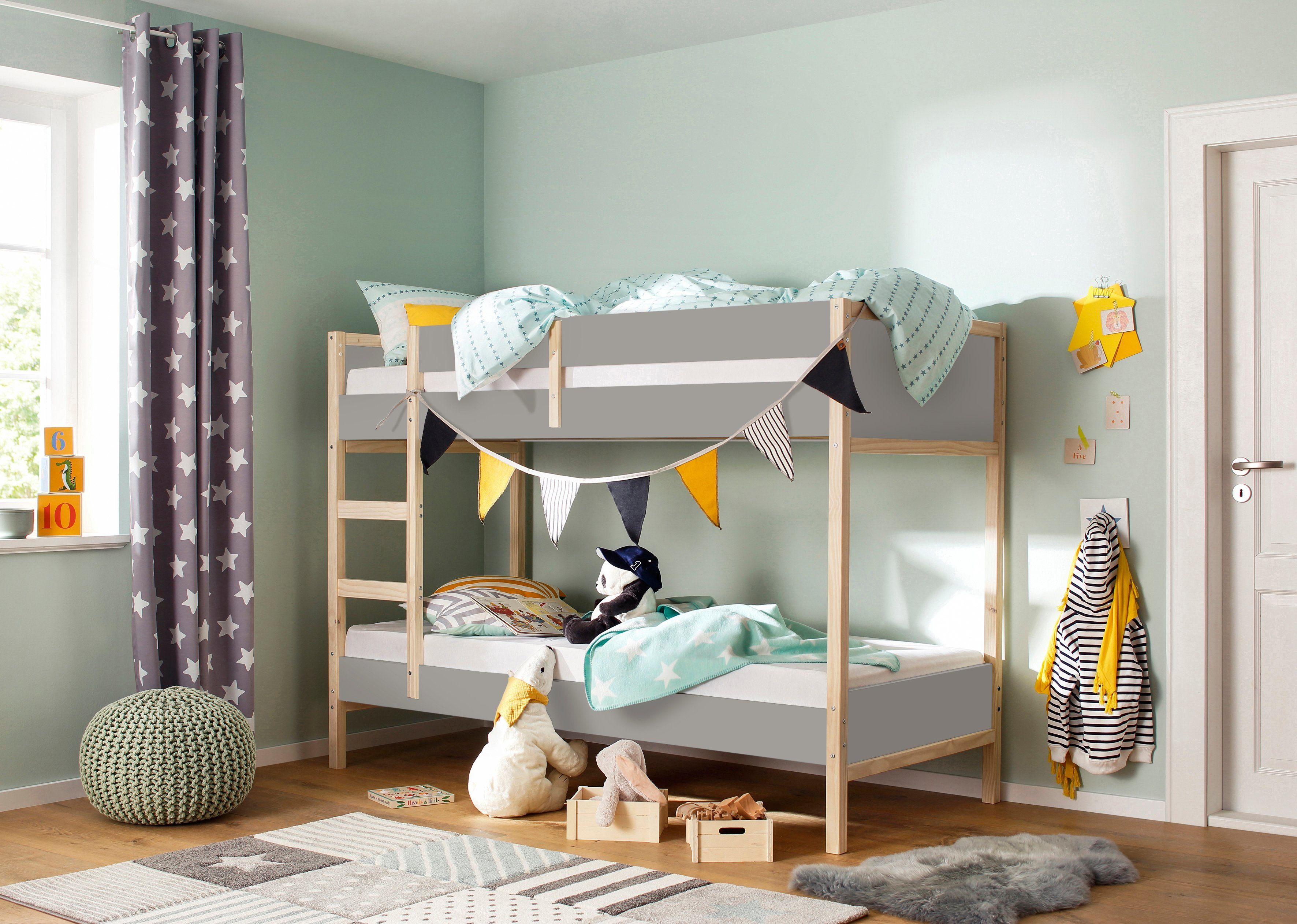 Lüttenhütt Etagenbett Janne, Kiefernholz, Etagenbett, inklusive Holzleiter, Liegefläche 90x200 cm