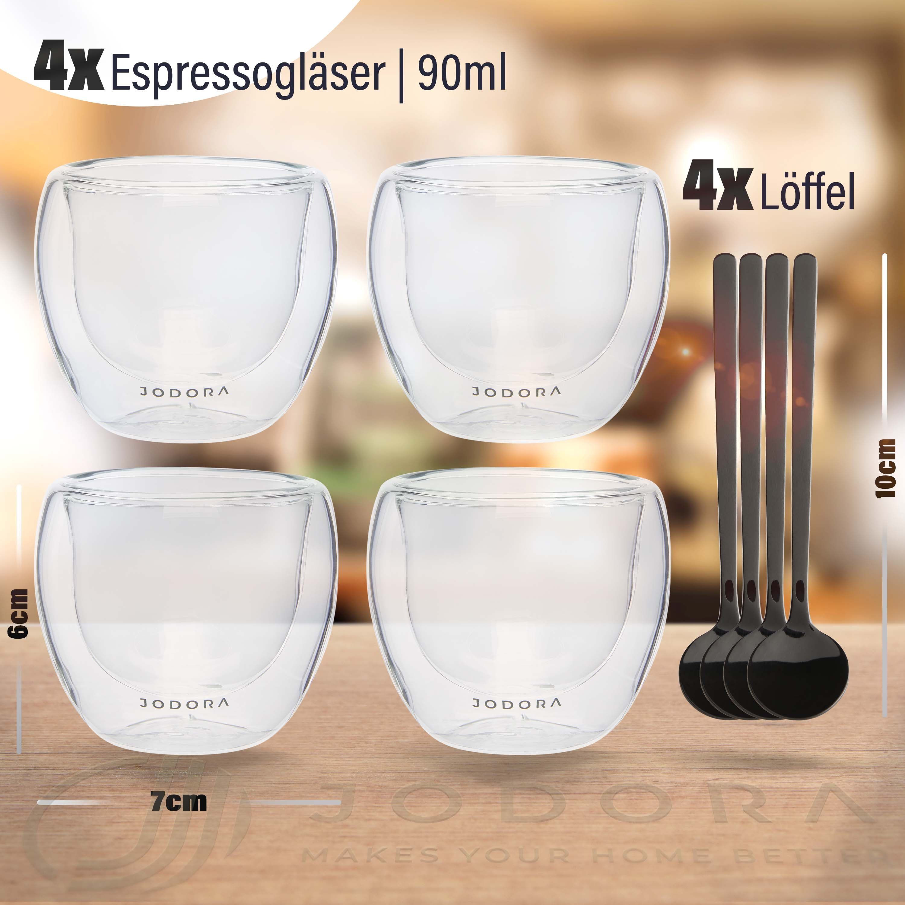 JODORA Espressoglas Design Espressogläser doppelwandig - (4 x 90ml)