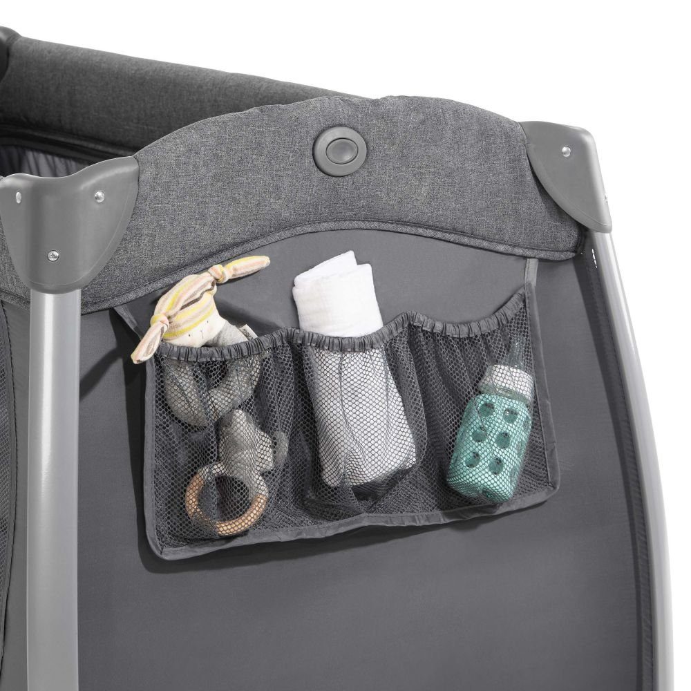 Hauck Baby-Reisebett Play'n Relax Center - Melange Charcoal, 7-tlg., Kinderreisebett mit Matratze, Insektenschutz, Wickelauflage - faltbar