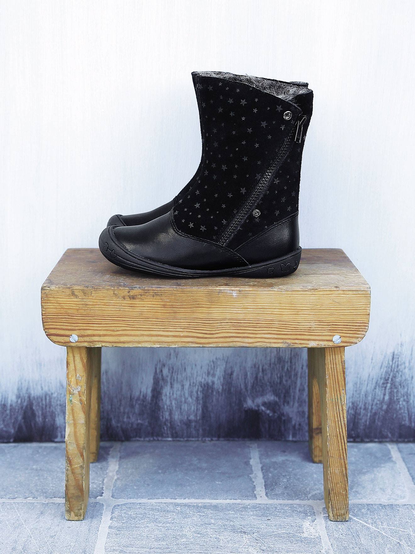 Mi-bottes cuir fille noir