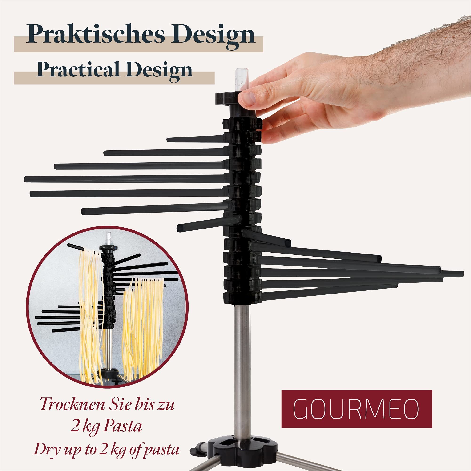 GOURMEO Nudelmaschine Black Pasta Dryer with 14 Rungs - Easy to Clean, Schwarzer Nudeltrockner mit 14 Stufen - Leicht zu reinigen