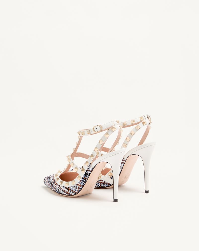 Rockstud pumps van geweven stof, 100 mm