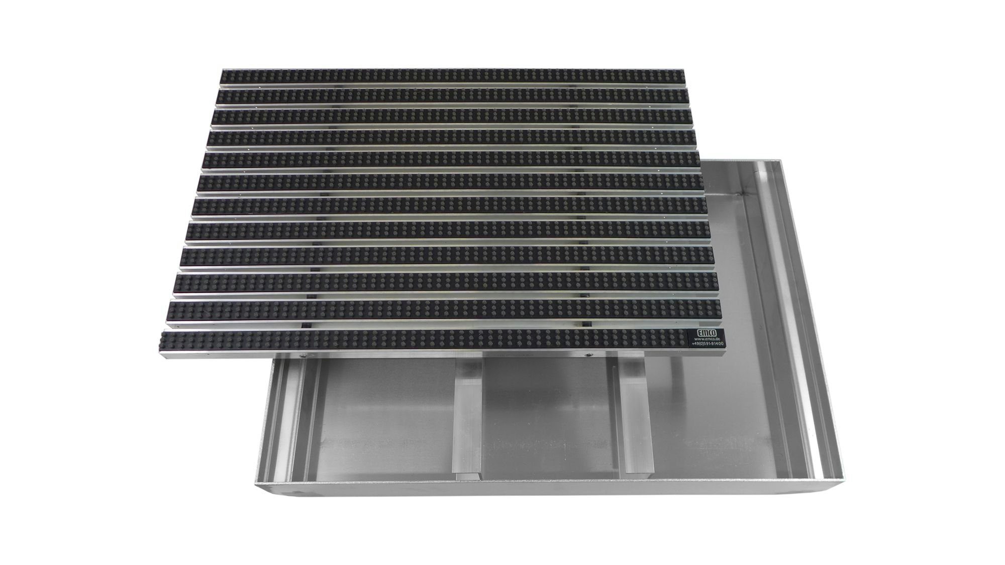 Fußmatte Emco Eingangsmatte DIPLOMAT + Bodenwanne 75mm Aluminium, Bürsten Grau, Emco, rechteckig, Höhe: 75 mm, Größe: 600x400 mm, für Innen- und Außenbereich