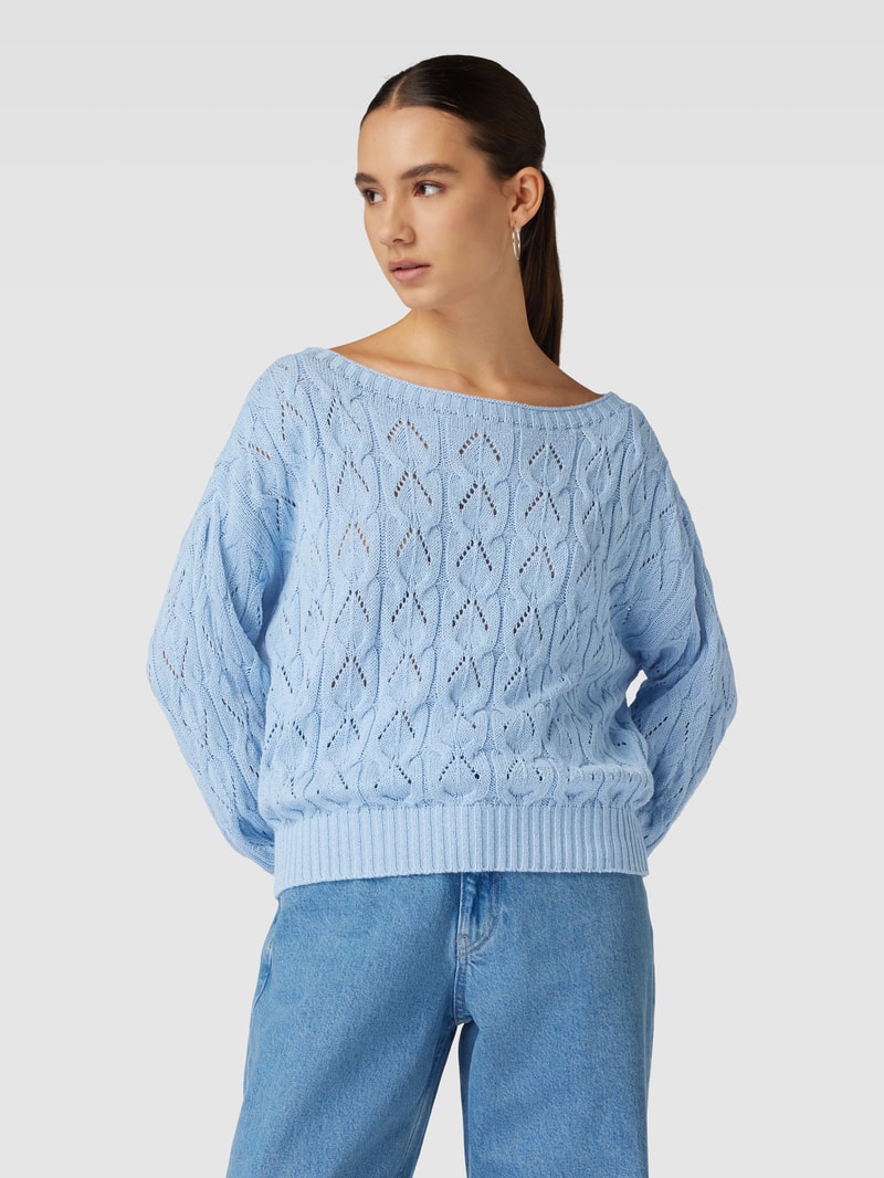 Strickpullover mit Lochstickerei Modell 'Brynn life' in hellblau