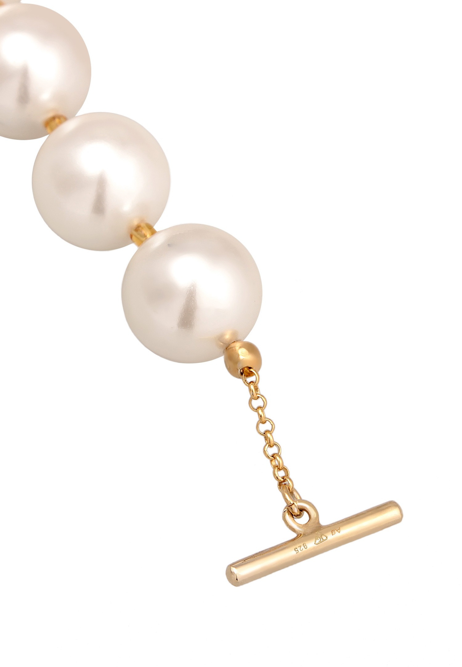 Collier Elli pour femme, style classique en forme de T, orné de perles de coquillage, en argent sterling 925 plaqué or.