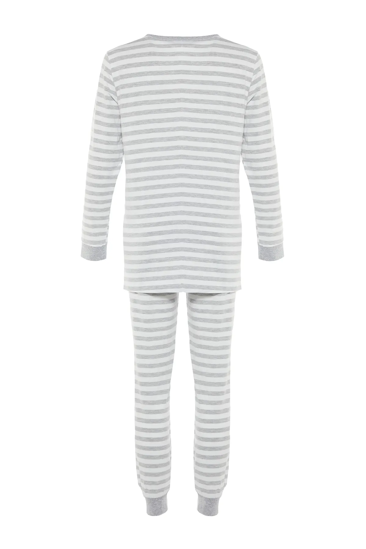 Trendyol Collection  Graues gestreiftes T-Shirt-Jogger-Pyjama-Set aus 100 % Baumwolle mit Strickmuster THMAW21PT0565