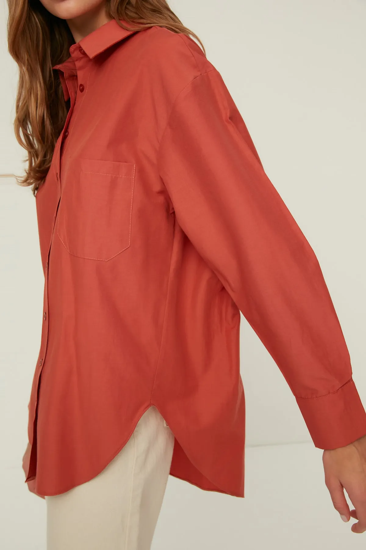 Trendyol Collection  Tile Single-Pocket-Boyfriend-/Wide-Fit-Baumwollgewebehemd TWOAW20GO0115