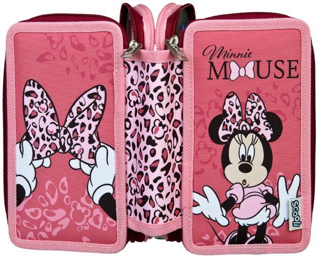 Scooli Federmäppchen Tripledecker, Minnie Mouse, befüllt, inkl. Geodreieck
