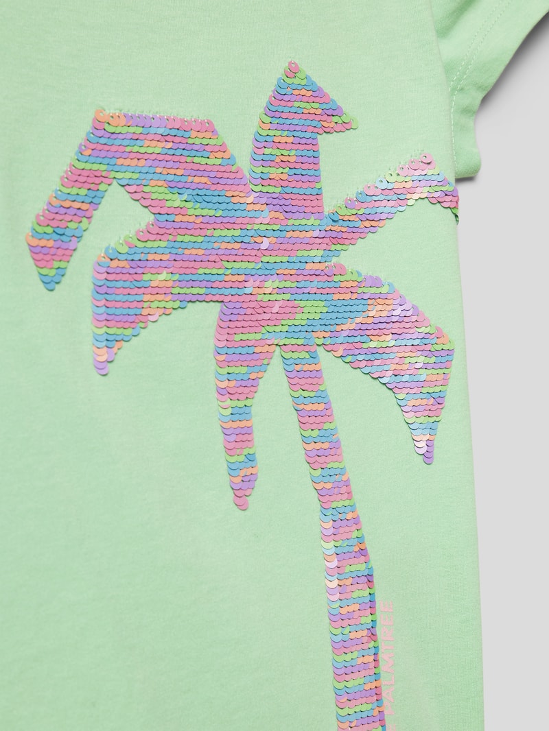 T-Shirt aus Baumwolle mit Paillettenbesatz in mint