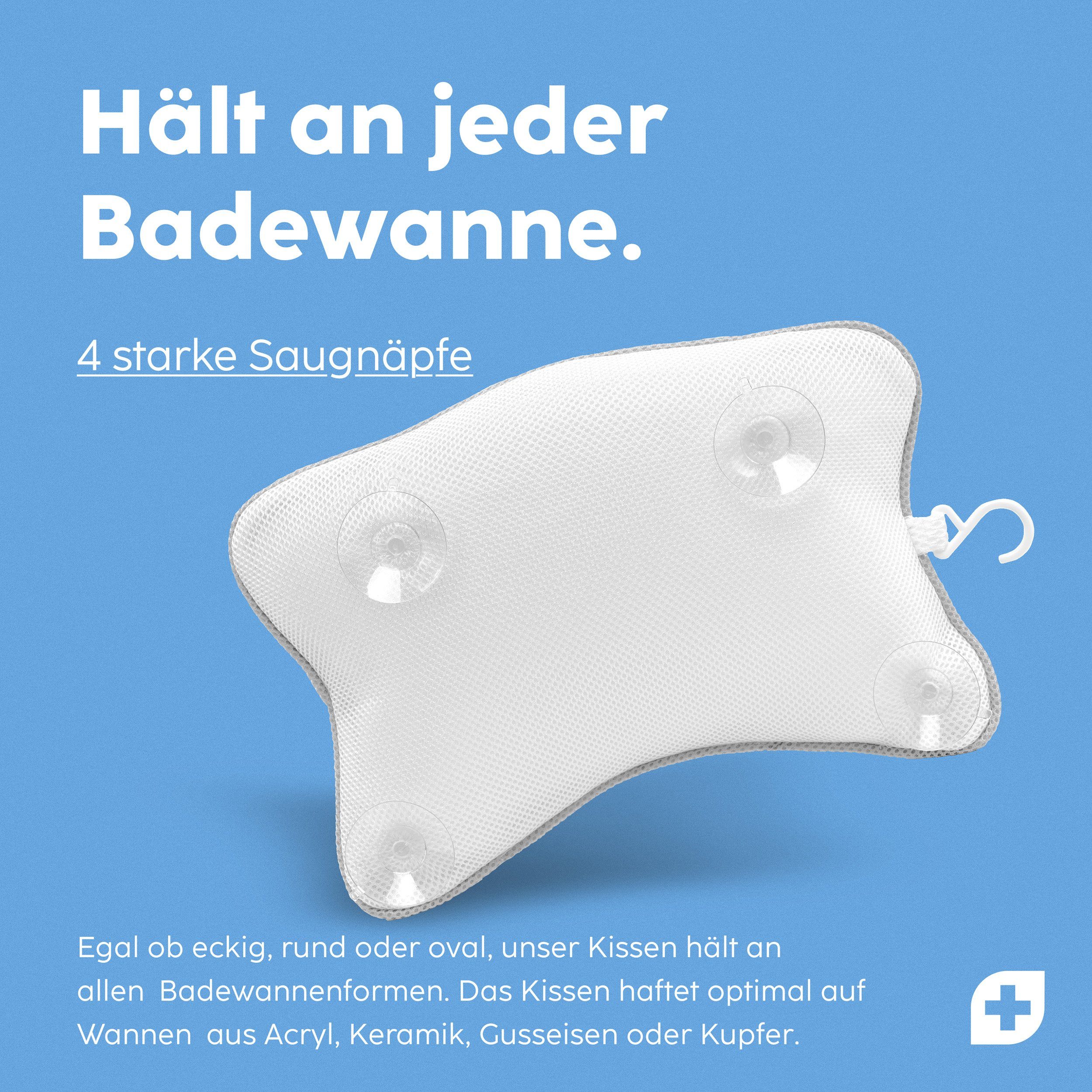 Nackenstützkissen Vesta+ Badewannenkissen M mit Saugnäpfen, Badekissen Nackenkissen, Vesta+, Waschmaschinentauglich, Klimaneutral und nachhaltig, Badewannenkissen