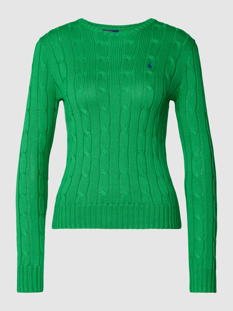 Strickpullover mit Zopfmuster Modell 'JULIANNA' in grasgrün