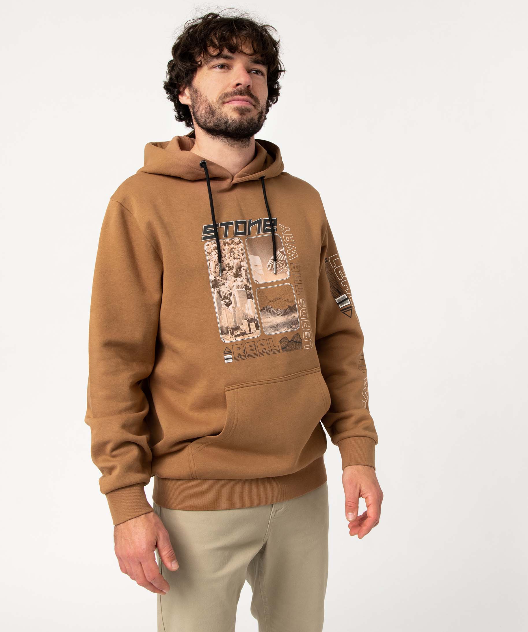 Sweat homme en jersey molletonné à capuche marron | GEMO